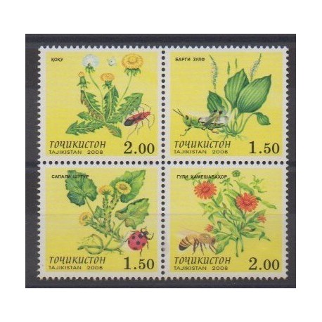 Tadjikistan - 2008 - No 393/396 - Fleurs - Insectes