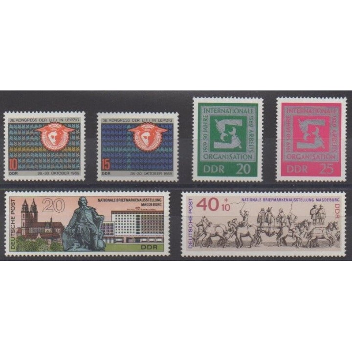 Acheter cette série de timbres d'Allemagne orientale (RDA) de l'année 1969 (No 1206/1211).
