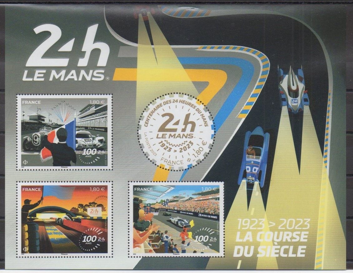 FRANCE 2023 COLLECTOR 8 timbres 100 ANS COURSE AUTOMOBILES 24h LE MANS