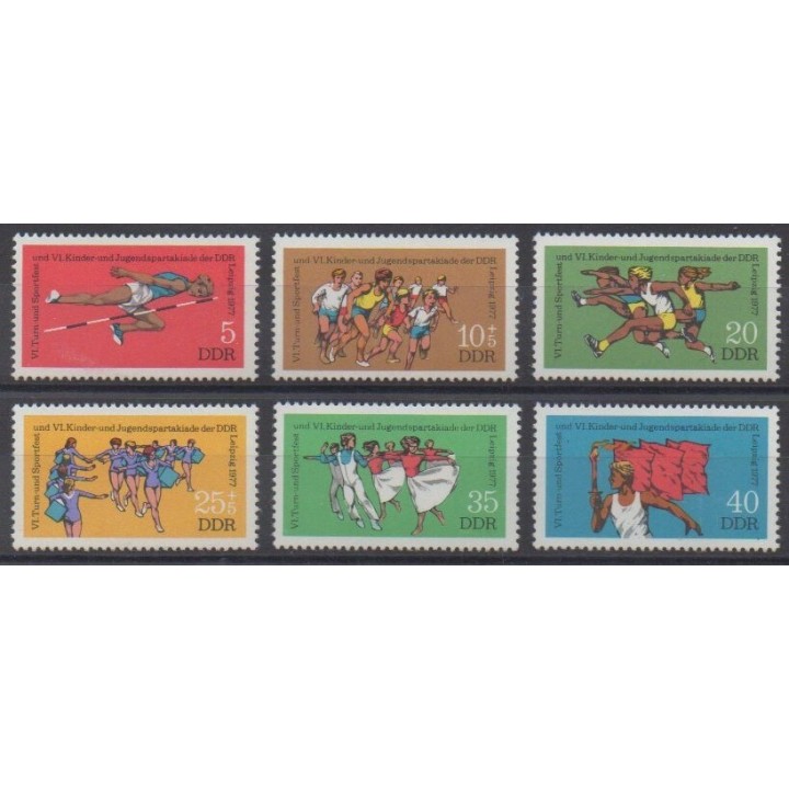 Acheter cette série de timbres d'Allemagne orientale (RDA) de l'année 1977 (No 1916/1921).
