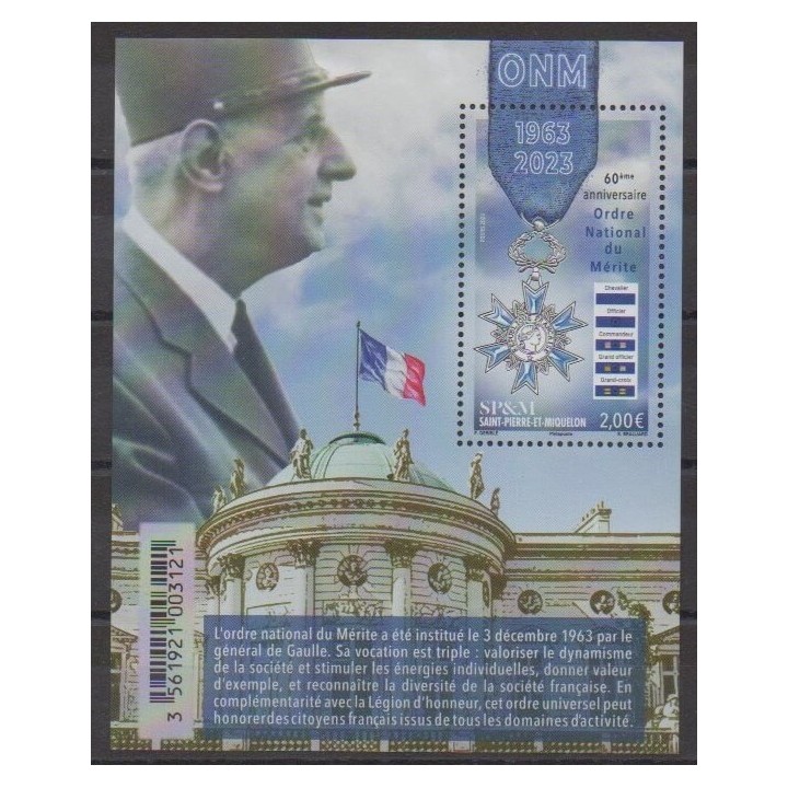 Acheter ce timbre de Saint-Pierre et Miquelon de l'année 2023 (Ordre National du Mérite).