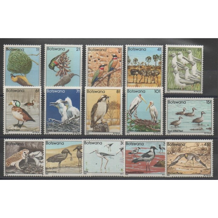 Timbres - Botswana - 1982 - No 451/465 - Oiseaux - Série courte