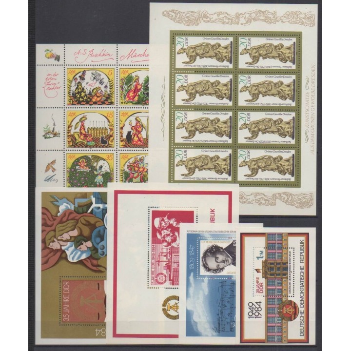 Acheter les timbres d'Allemagne orientale (RDA) de l'année 1984 (No 2482/2548 - BF74/BF78 - PA13).
