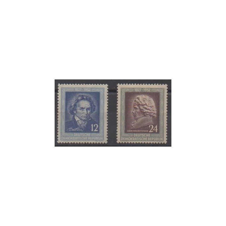 Acheter cette série de timbres d'Allemagne orientale (RDA) de l'année 1952 (No 52/53).