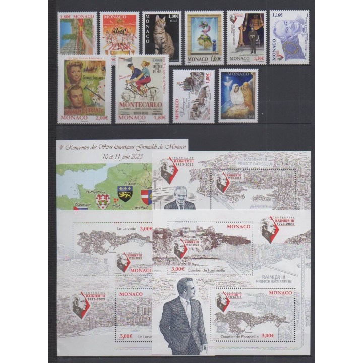 Buy the stamps and the 4 souvenir sheets of Monaco of the year 2023 (Nb 3364/3411).