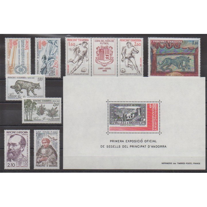 Acheter les timbres et le bloc-feuillet d'Andorre français  de l'année 1982 (No 300/309 - BF1).
