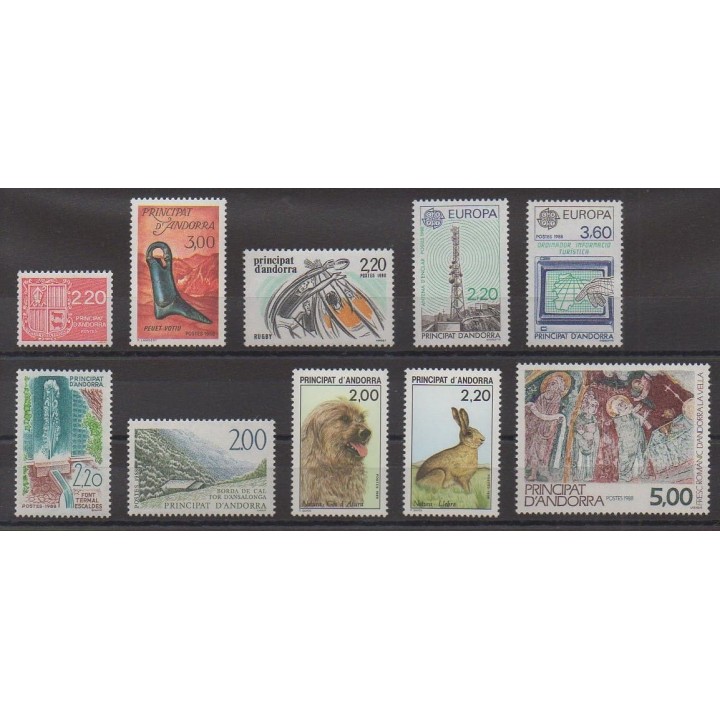 Acheter les timbres d'Andorre français  de l'année 1988 (No 366/375).