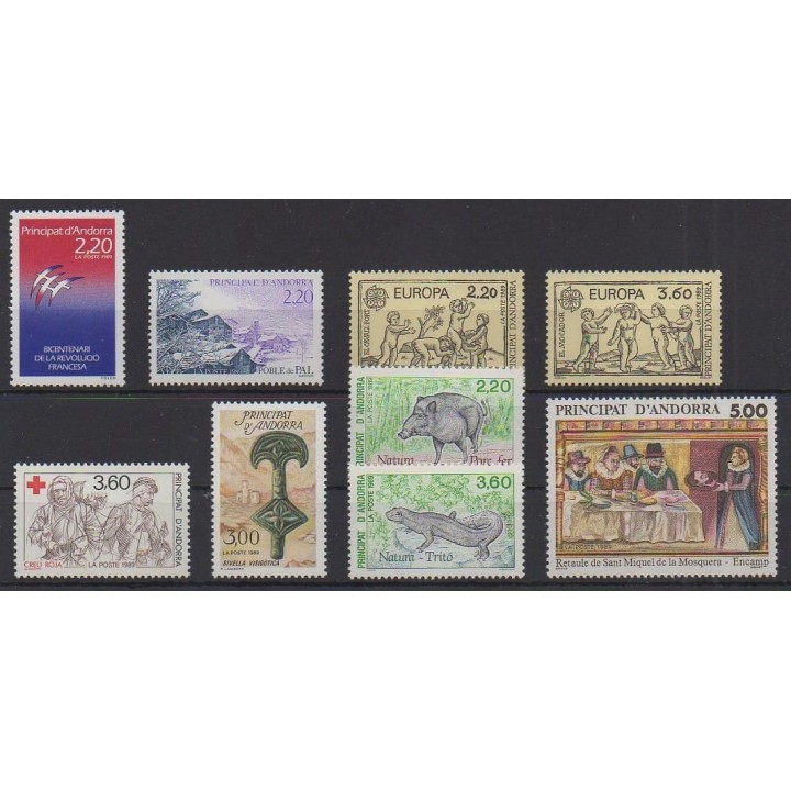 Acheter les timbres d'Andorre français  de l'année 1989 (No 376/384).