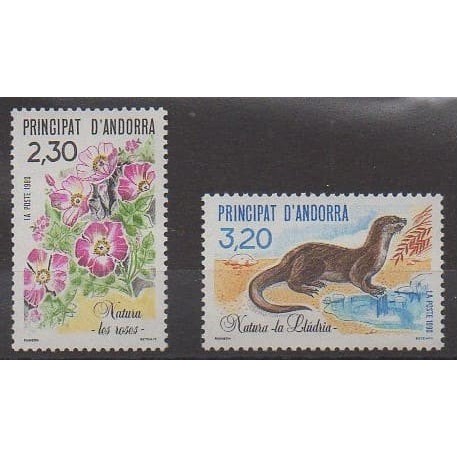 French Andorra - 1990 - Nb 393/394 - Flowers - Mamals