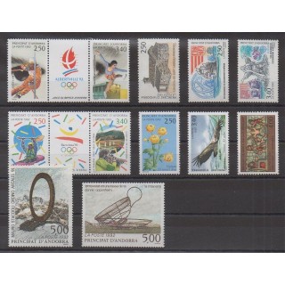 Acheter les timbres d'Andorre français  de l'année 1992 (No 413/424).