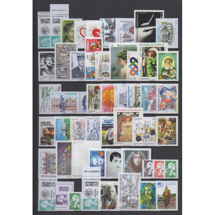 Acheter les timbres et les 20 blocs-feuillets de France  de l'année 2023 (No 5643/5739 - PA95 - S184/S185 - BF154/BF156).