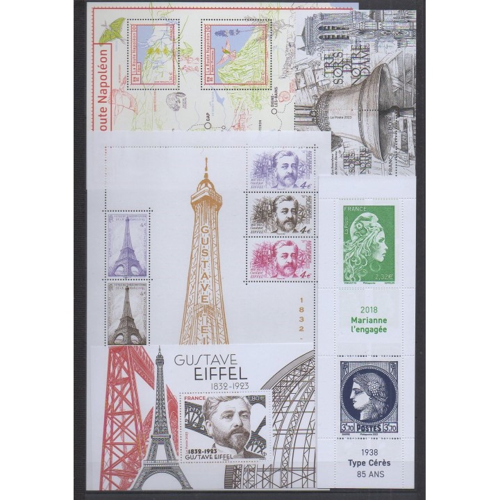 Acheter les timbres et les 20 blocs-feuillets de France  de l'année 2023 (No 5643/5739 - PA95 - S184/S185 - BF154/BF156).
