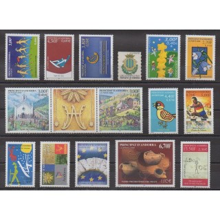 Acheter les timbres d'Andorre français  de l'année 2000 (No 525/539).