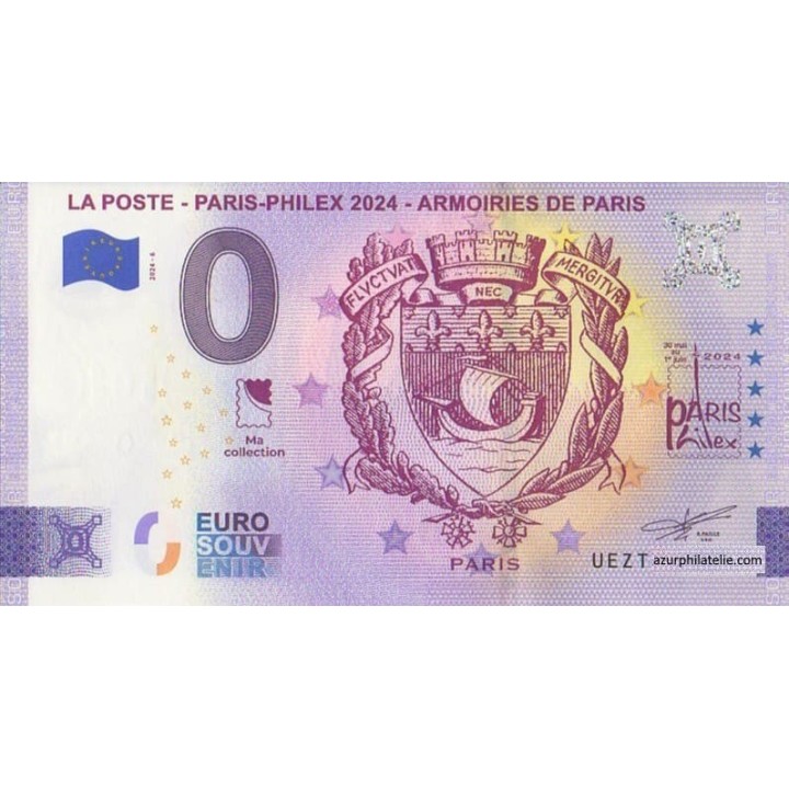 Billet souvenir touristique - 2024-6 - La Poste - Paris-Philex 2024 - Armoiries de Paris - (Paris)