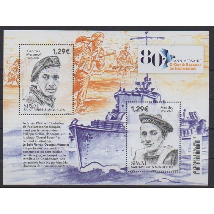 Acheter ce timbre de Saint-Pierre et Miquelon de l'année 2024 (80 ans du D-Day).