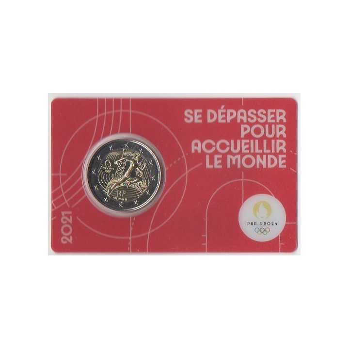 2 euro commémorative - France - 2021 - 2 Euros Commémorative France 2021 - JO de Paris 2024 - Coincard rouge - Coincard