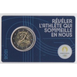 2 euro commémorative - France - 2021 - 2 Euros Commémorative France 2021 - JO de Paris 2024 - Coincard bleu - Coincard