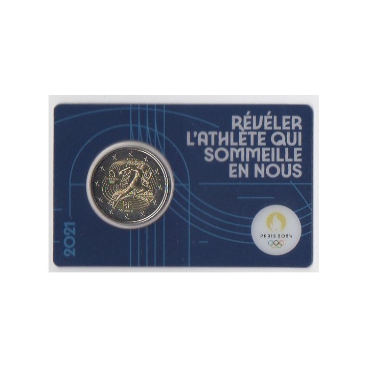 2 euro commémorative - France - 2021 - 2 Euros Commémorative France 2021 - JO de Paris 2024 - Coincard bleu - Coincard