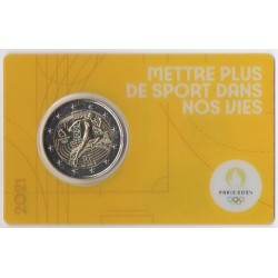 2 euro commémorative - France - 2021 - 2 Euros Commémorative France 2021 - JO de Paris 2024 - Coincard jaune - Coincard