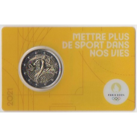 2 euro commémorative - France - 2021 - 2 Euros Commémorative France 2021 - JO de Paris 2024 - Coincard jaune - Coincard