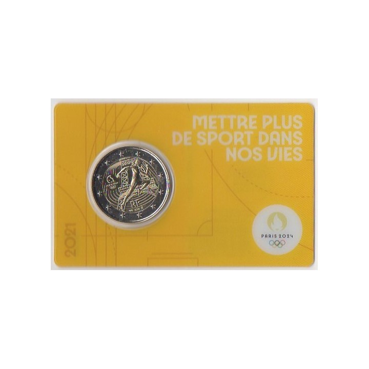 2 euro commémorative - France - 2021 - 2 Euros Commémorative France 2021 - JO de Paris 2024 - Coincard jaune - Coincard