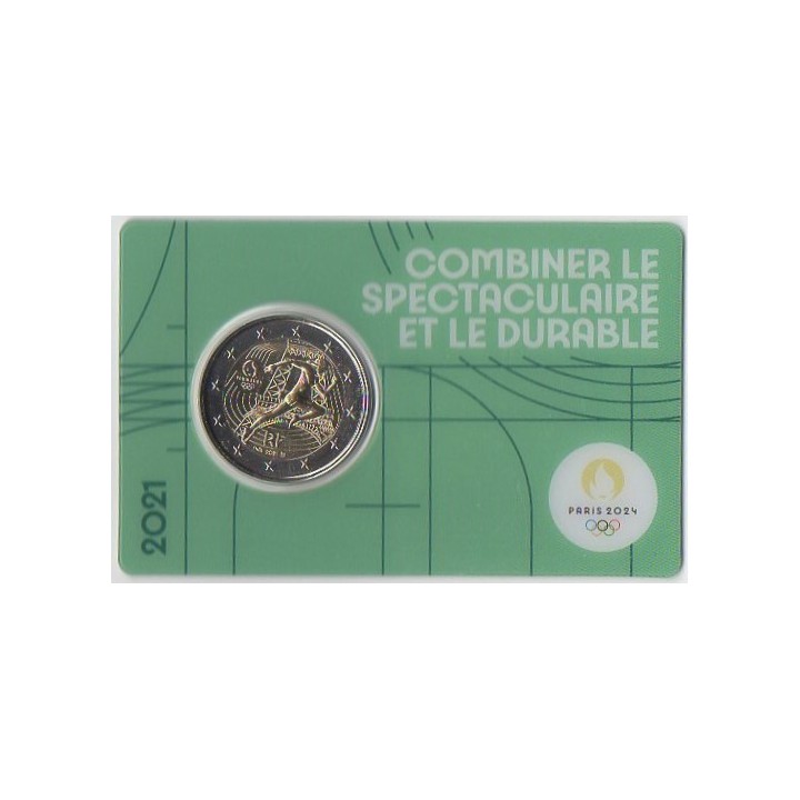 2 euro commémorative - France - 2021 - 2 Euros Commémorative France 2021 - JO de Paris 2024 - Coincard vert - Coincard