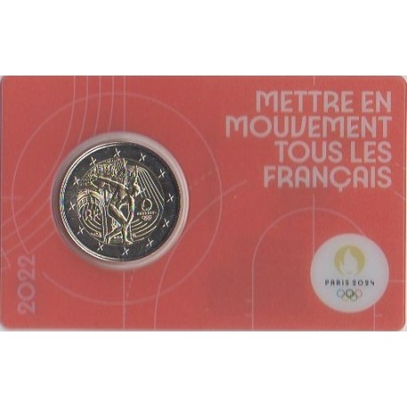 2 euro commémorative - France - 2022 - 2 Euros Commémorative France 2022 - JO de Paris 2024 - Coincard rouge - Coincard