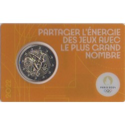 2 euro commémorative - France - 2022 - 2 Euros Commémorative France 2022 - JO de Paris 2024 - Coincard jaune - Coincard