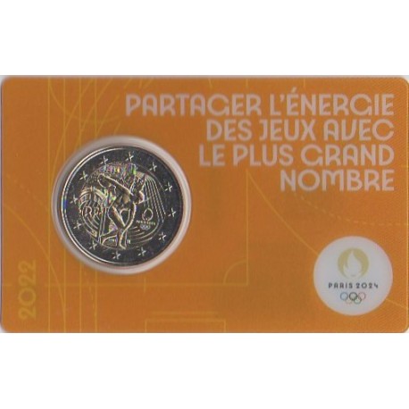 2 euro commémorative - France - 2022 - 2 Euros Commémorative France 2022 - JO de Paris 2024 - Coincard jaune - Coincard