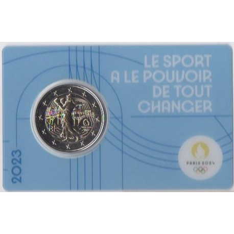 2 euro commémorative - France - 2023 - 2 Euros Commémorative France 2023 - JO de Paris 2024 - Coincard bleu - Coincard