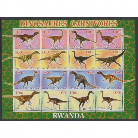 Rwanda - 2001 - Petite feuille de 16 valeurs - Animaux préhistoriques dominants