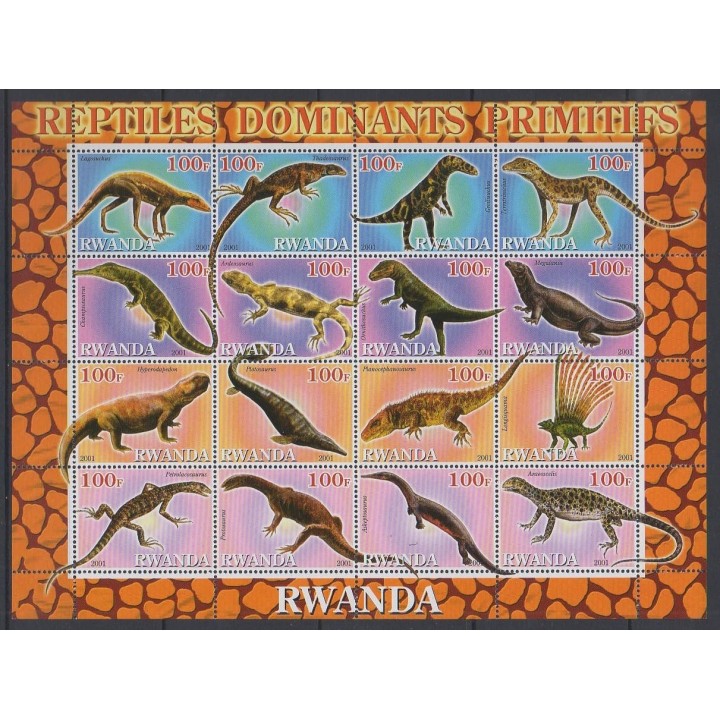 Acheter cette série de timbres du Rwanda de l'année 2001 (No Petite feuille de 16 valeurs).
