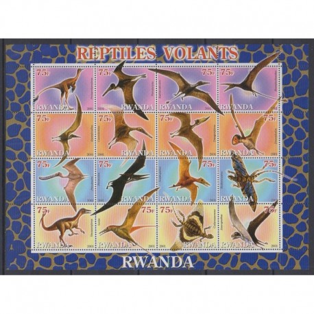 Rwanda - 2001 - Petite feuille de 16 valeurs - Reptiles volants