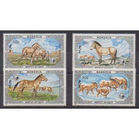 Mongolie - 1986 - No 1442/1445 - Chevaux - Espèces menacées - WWF