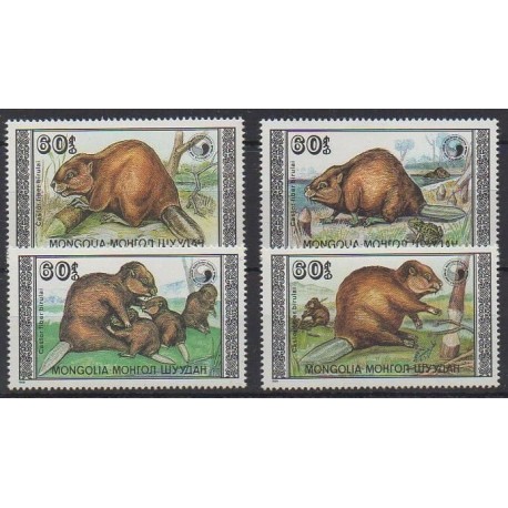 Mongolie - 1989 - No 1632/1635 - Mammifères - Espèces menacées - WWF