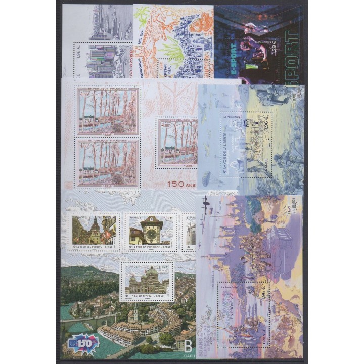 Buy the stamps and the 21 souvenir sheets of France of the year 2024 (Nb 5739/5837 - PA94 - S185/S186 - BF157/BF158).