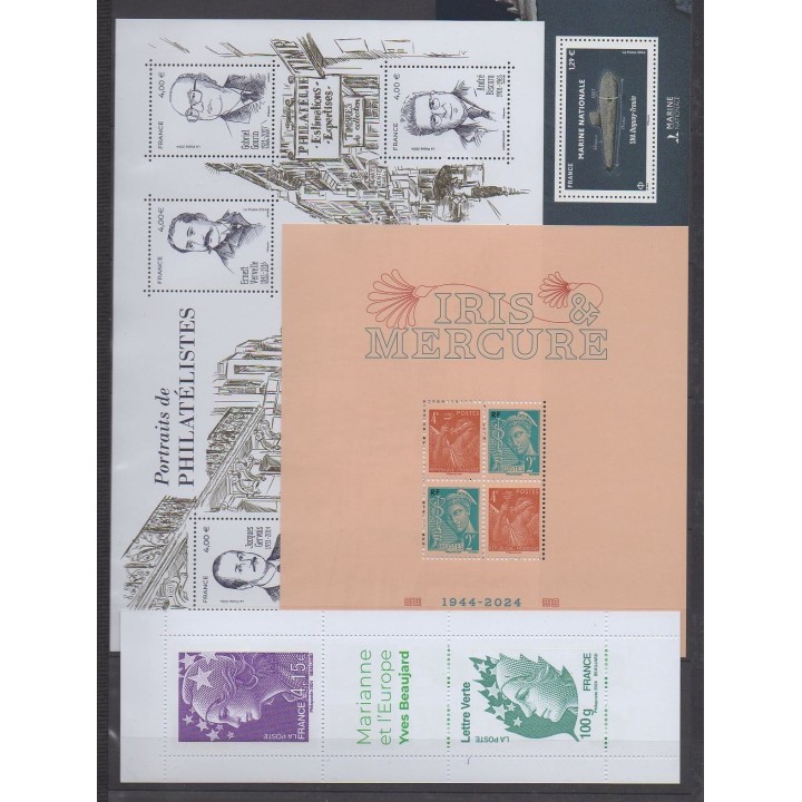 Buy the stamps and the 21 souvenir sheets of France of the year 2024 (Nb 5739/5837 - PA94 - S185/S186 - BF157/BF158).