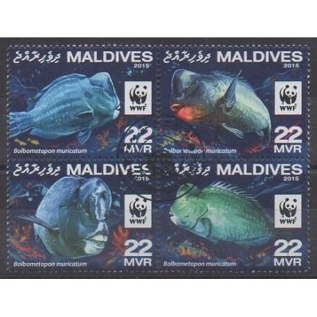 Maldives - 2016 - No 5132/5135 - Vie marine - Espèces menacées - WWF - Oblitérés