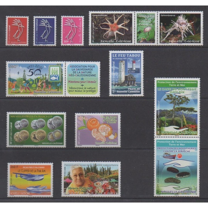 Buy the stamps of New Caledonia of the year 2021 (Nb 1403/1414 sauf t. personnalisés).
