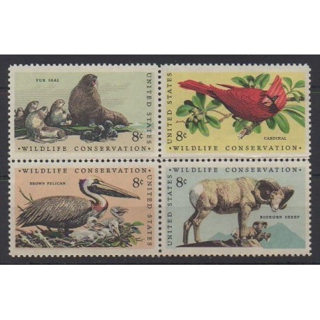 États-Unis - 1972 - No 963/966 - Espèces menacées - WWF - Animaux