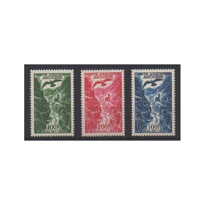 Acheter ces timbres d'Andorre français de l'année 1955 (No PA2/PA4).