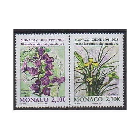 Monaco - 2025 - Relations diplomatiques Monaco - Chine - Flowers - Various Historics Themes -