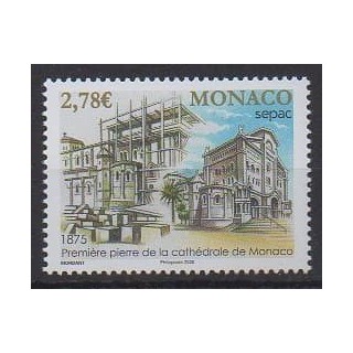 Acheter ce timbre de Monaco de l'année 2025 (1ère pierre de la cathédrale de Monaco).
