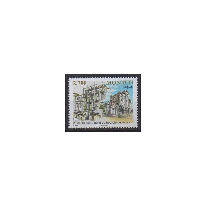 Buy this stamp of Monaco of the year 2025 (1ère pierre de la cathédrale de Monaco).