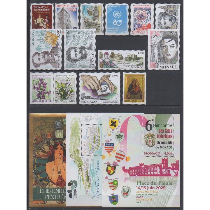 Buy these stamps and these 3 souvenir sheets of Monaco of the year 2025 (Nb 3468/3519).