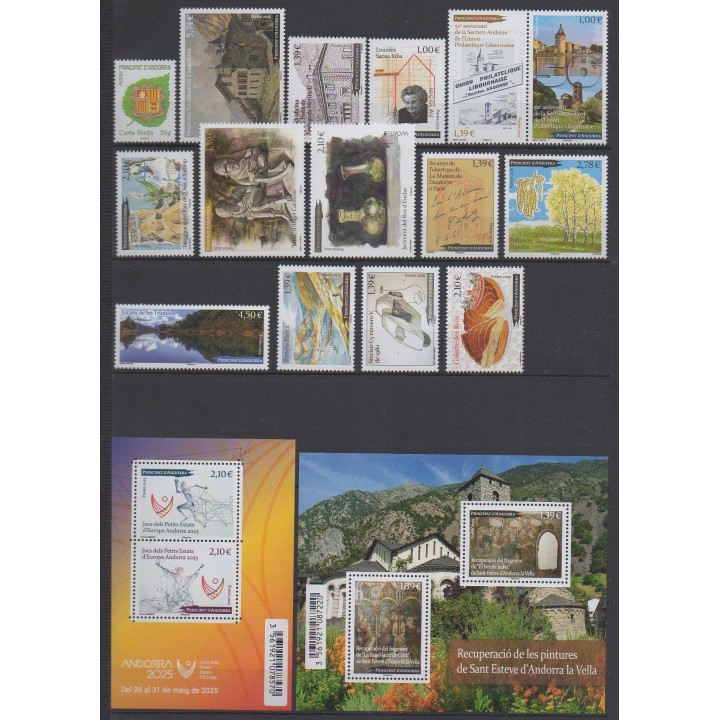 Acheter les timbres et les 2 blocs-feuillets d'Andorre français  de l'année 2025 (No 920/938).
