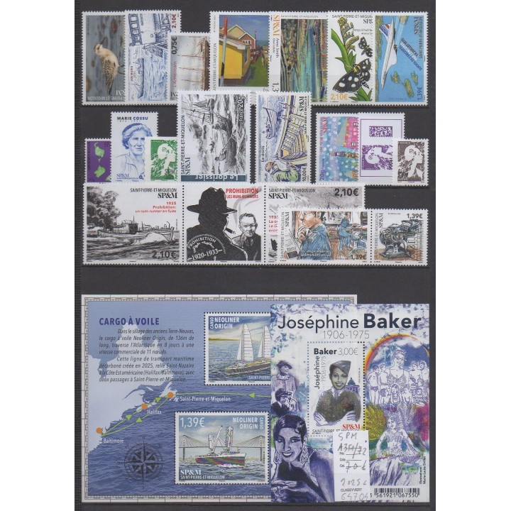 Acheter les timbres et les 2 blocs-feuillets de Saint-Pierre et Miquelon de l'année 2025 (No 1351/1372).