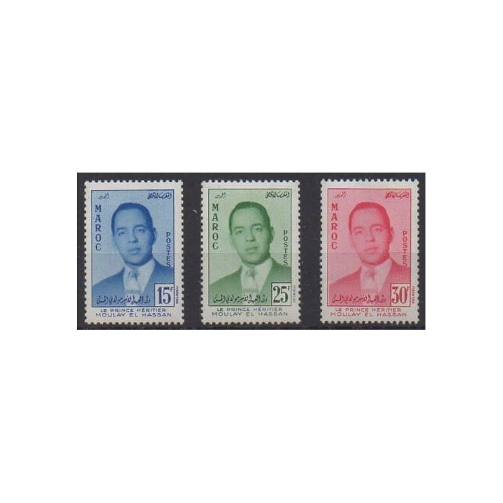 Acheter cette série de timbres du Maroc de l'année 1957 (No 377/379).