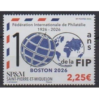 Acheter ce timbre de Saint-Pierre et Miquelon de l'année 2026 (100 ans de la FIP).