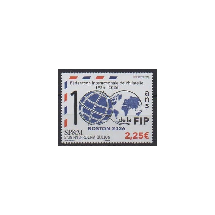 Buy this stamp of Saint-Pierre et Miquelon of the year 2026 (100 ans de la FIP).
